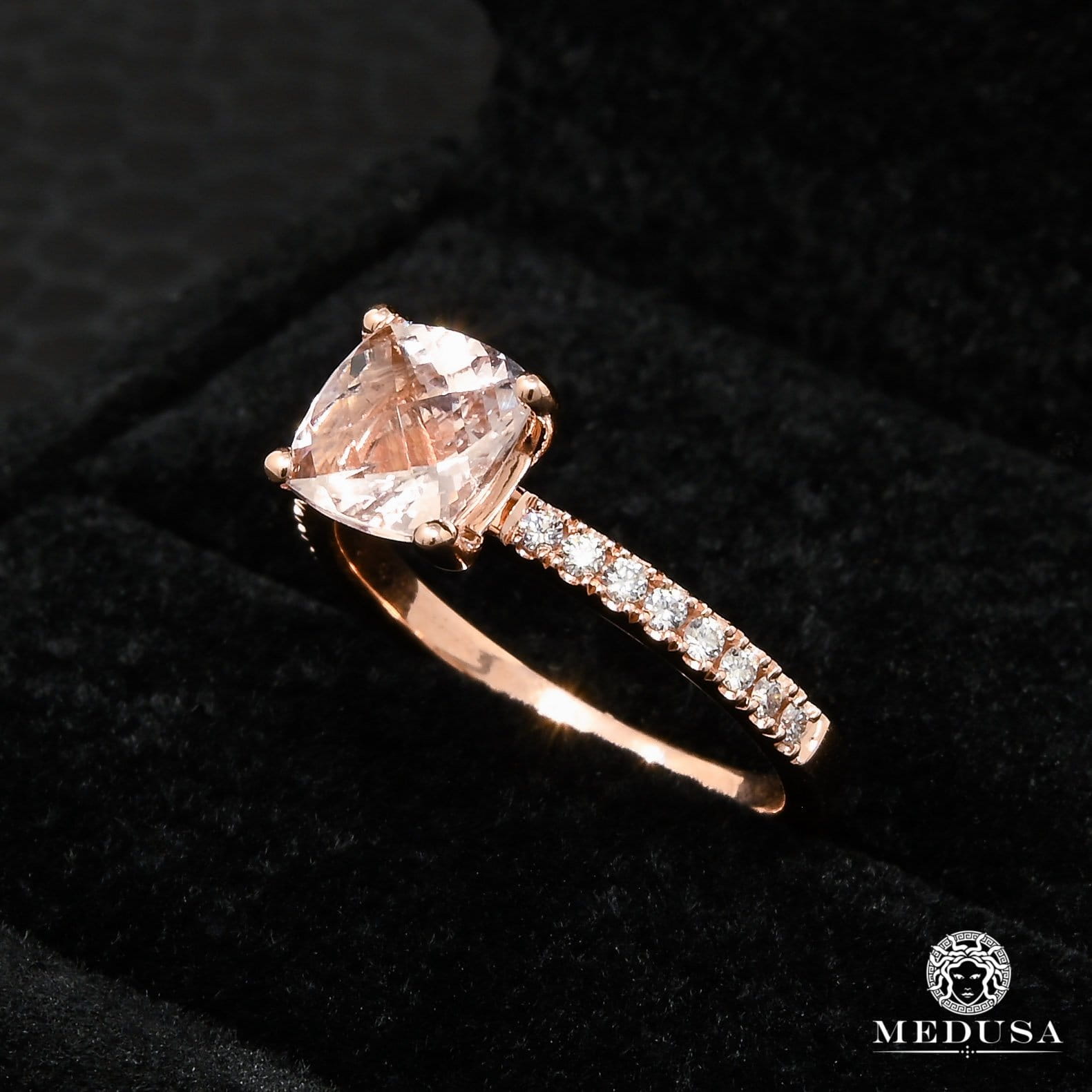 Bague à Diamants en Or 14K | Bague Femme Morganite D1 - Diamant Or Rose