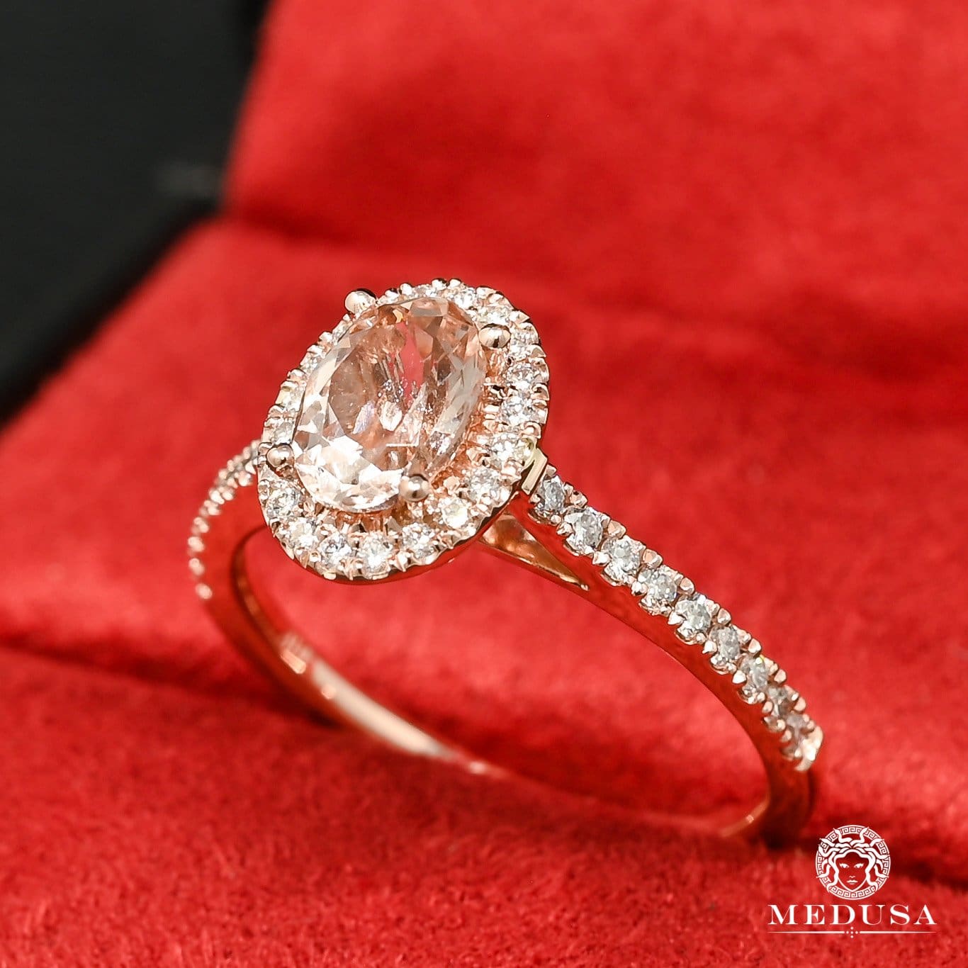 14K Gold Diamond Ring | Women's Ring Morganite D8 - Rose Gold Diamond