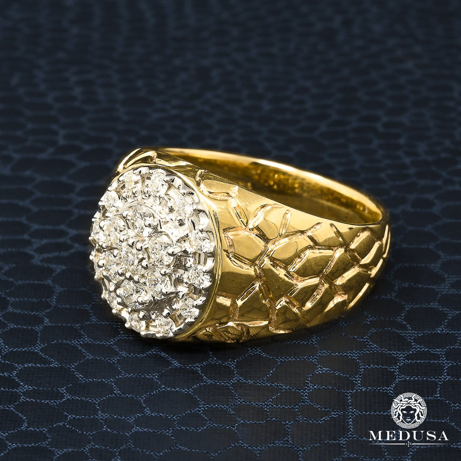 10K Gold Diamond Ring | Men's Ring Nugget D2 - Diamond 0.83CT / Yellow Gold