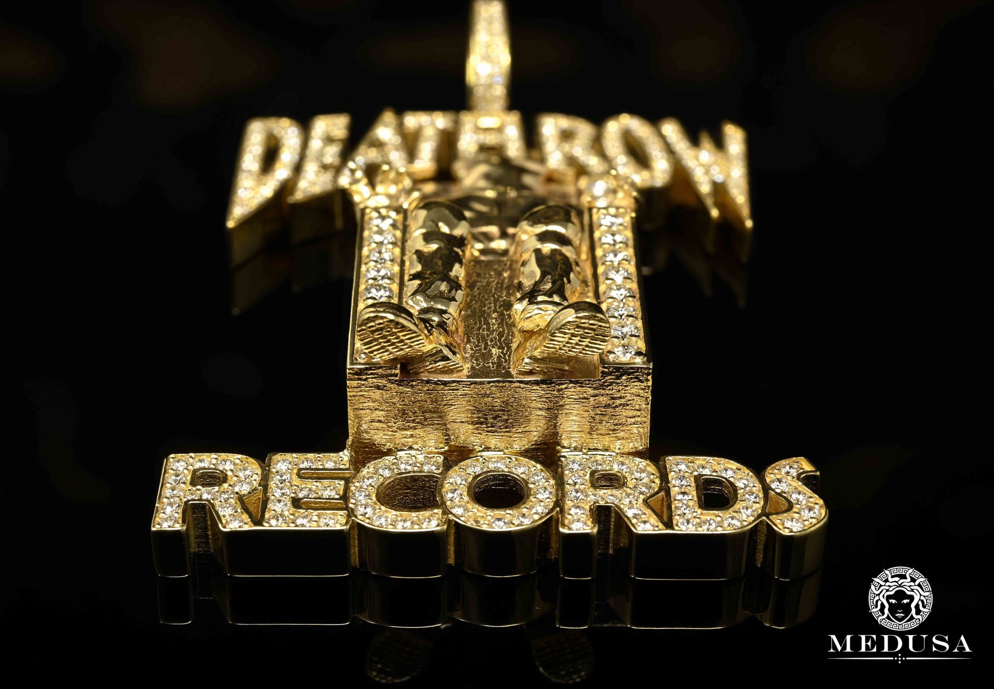 Pendentif en Or Custom | Bijoux Custom Pendentif Deathrow Records Or Jaune
