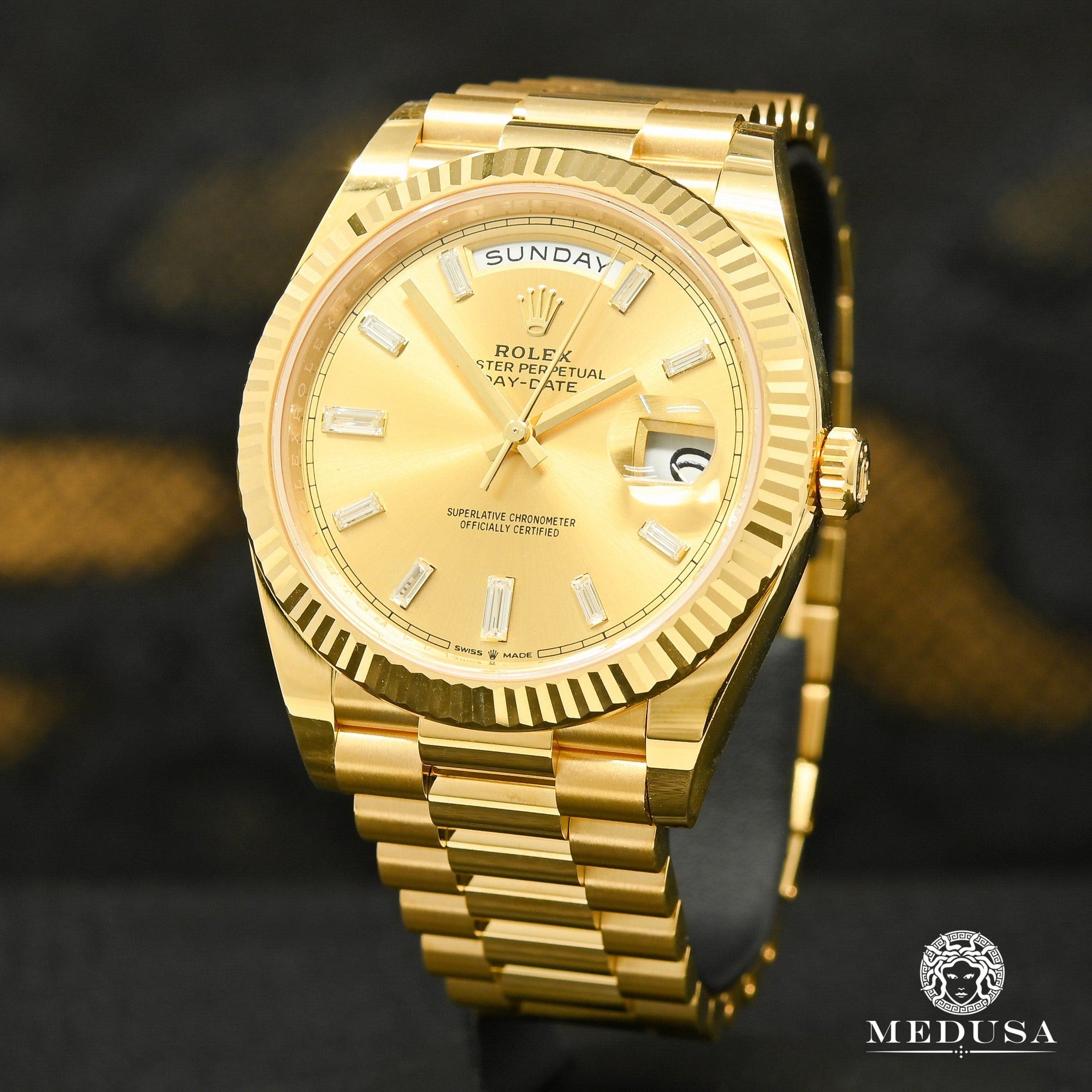 Montre Rolex | Montre Homme President Day-Date 40mm - Champagne Baguette Or Jaune