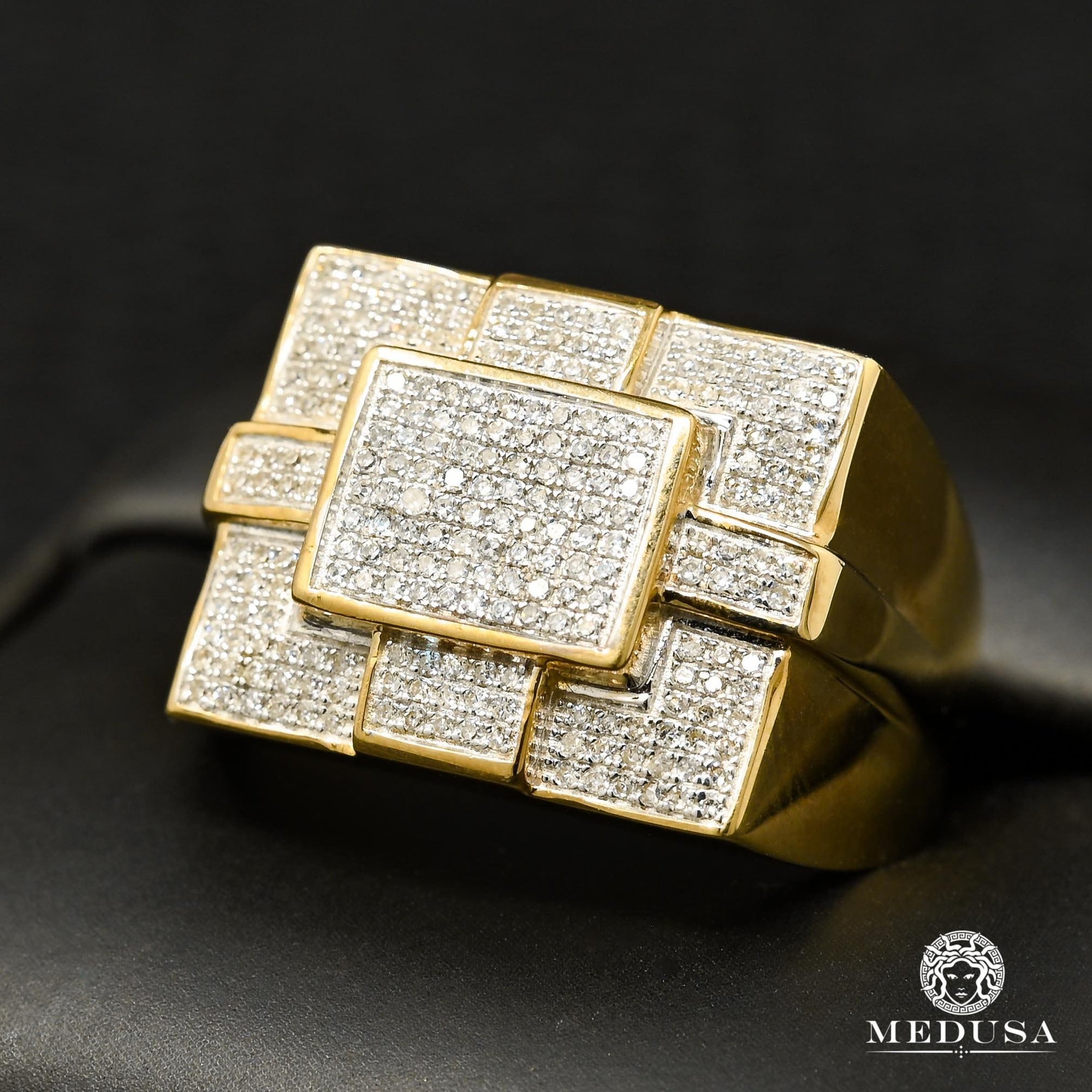 10K Gold Diamond Ring | Men's Ring Rhinestone H12 - Yellow Gold Diamond