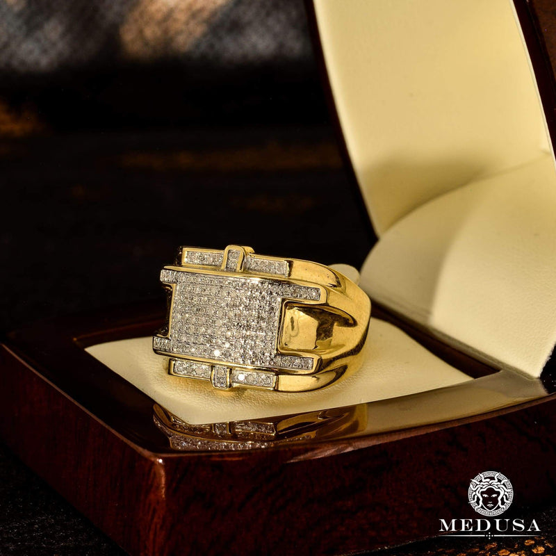 10K Gold Diamond Ring | Men&#39;s Ring Rhinestone H8 - Yellow Gold Diamond