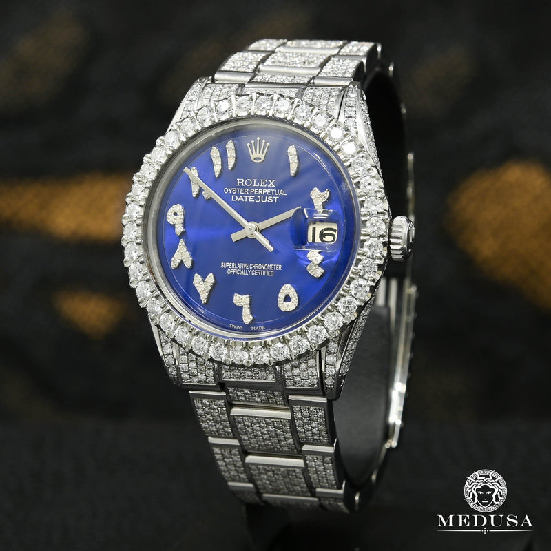 Rolex watch | Rolex Datejust Men&#39;s Watch 36mm - Arabic Blue Oyster Iced Stainless