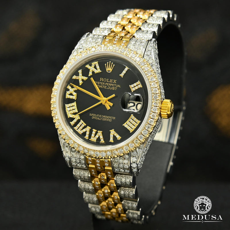 Montre Rolex | Homme Datejust 36mm - Black Iced Out Or 2 Tons