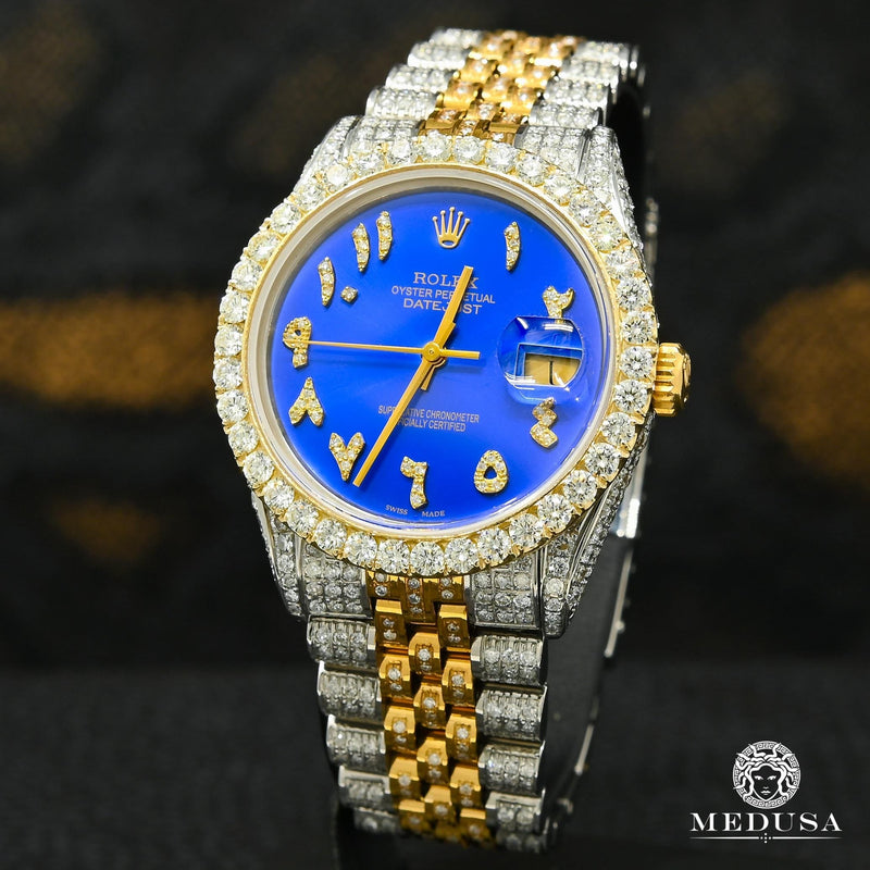 Montre Rolex | Montre Homme Rolex Datejust 36mm - Bleu Arabic Iced Out Or 2 Tons