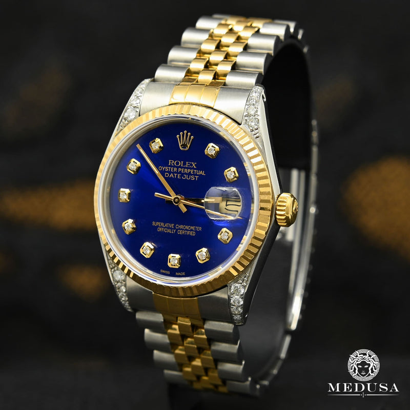 Montre Rolex | Montre Homme Rolex Datejust 36mm - Cadran Bleu Iced Or 2 Tons