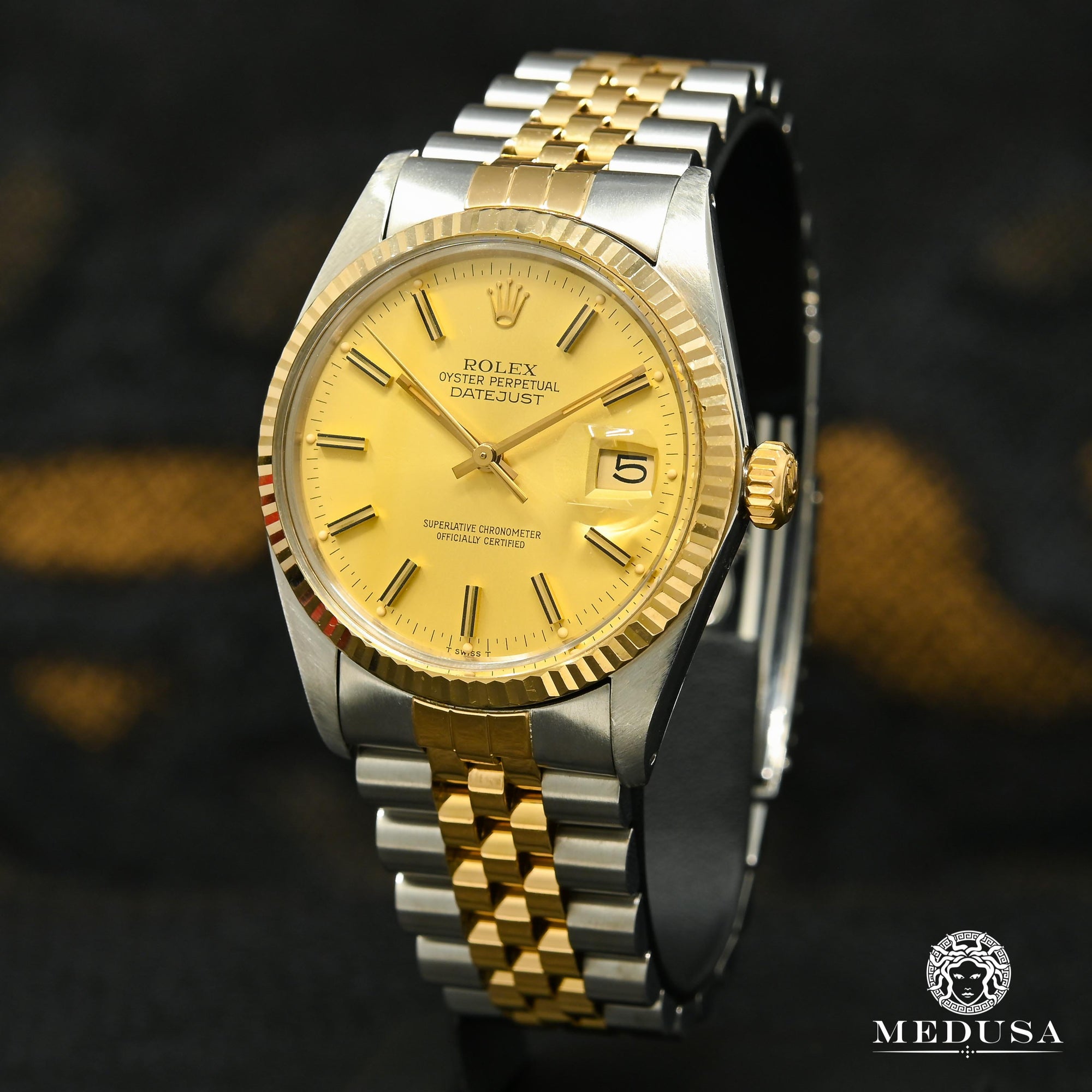 Montre Rolex | Montre Homme Rolex Datejust 36mm - Champagne Stick Or 2 Tons