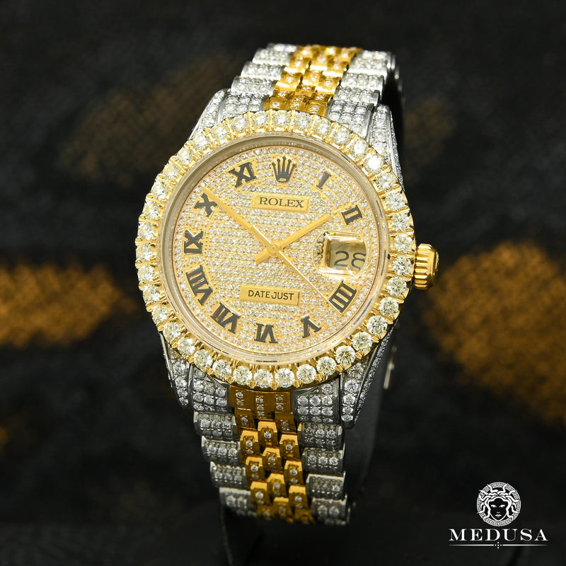 Montre Rolex | Montre Homme Rolex Datejust 36mm - Full Iced Two-Tone Or 2 Tons