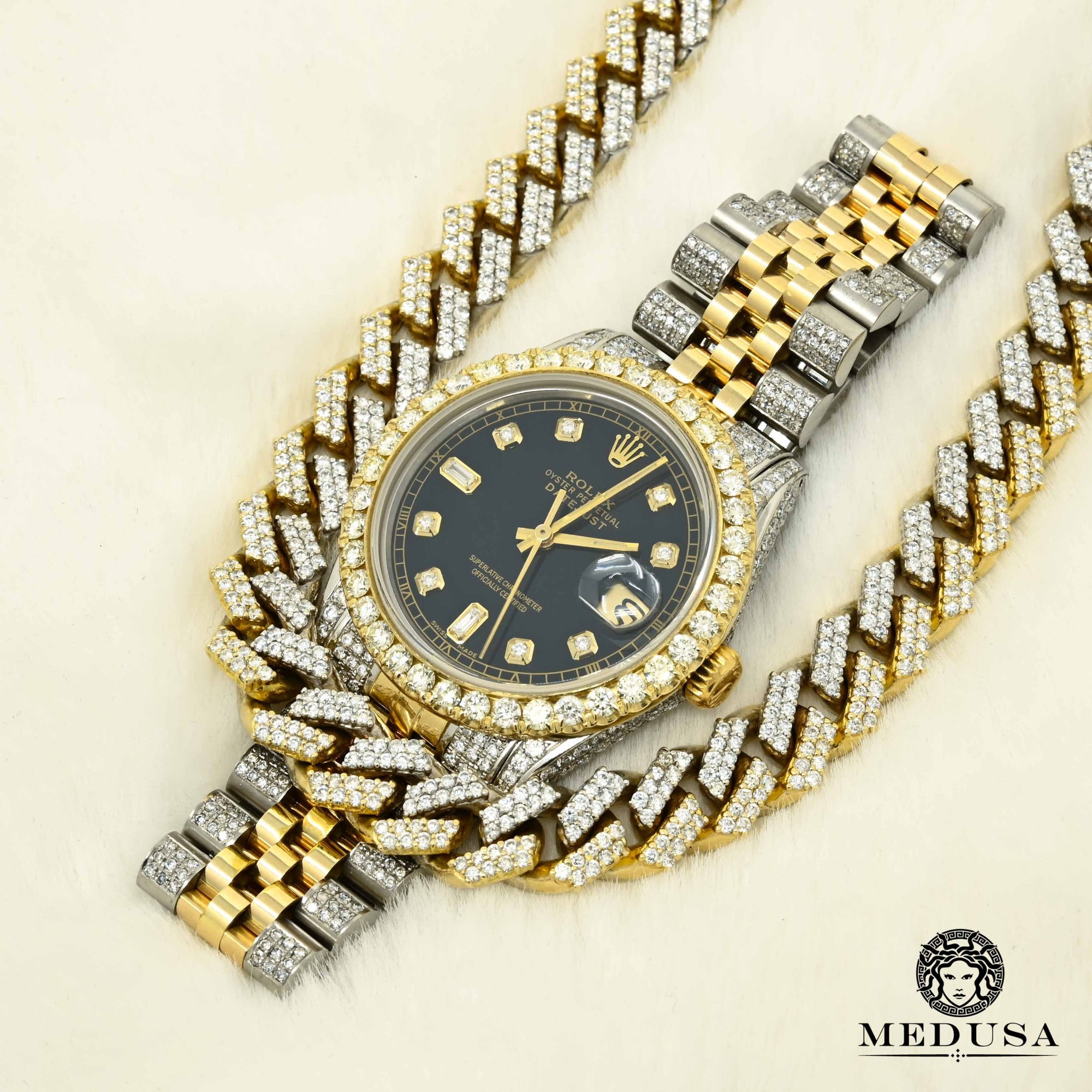 Montre Rolex | Montre Homme Rolex Datejust 36mm - Jubilee Iced Black Or 2 Tons