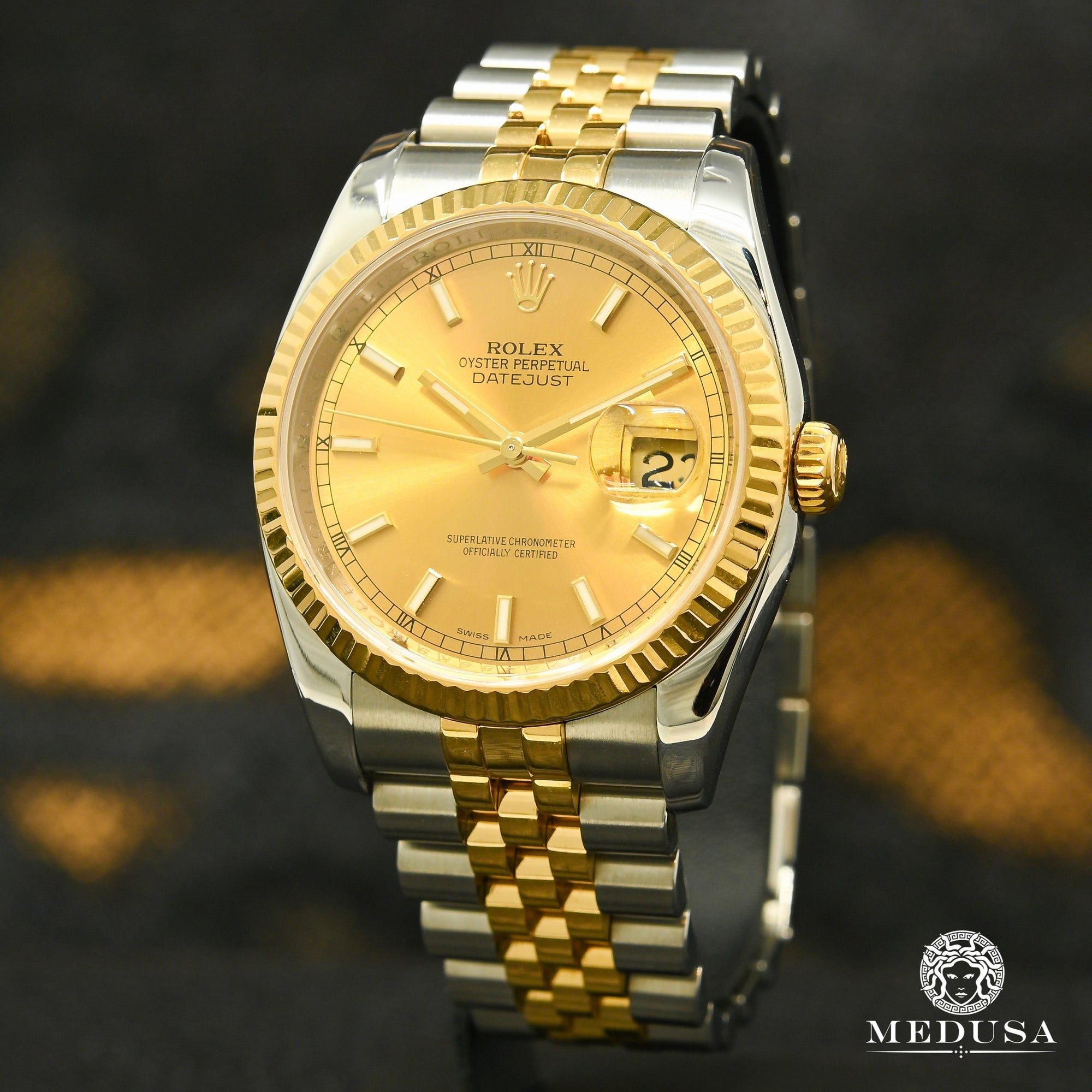 Montre Rolex | Homme Datejust 36mm - Modern Champagne Stick Or 2 Tons