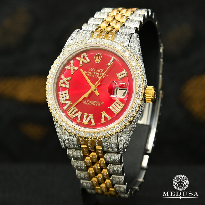 Rolex watch | Rolex Datejust 36mm Men&#39;s Watch - Red Iced Out Gold 2 Tones
