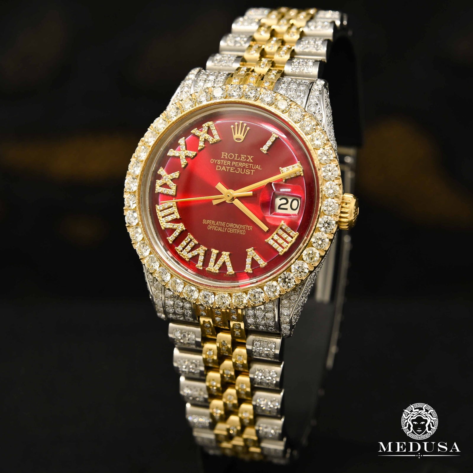 Montre Rolex | Montre Homme Rolex Datejust 36mm - Red Iced Out XL Or 2 Tons