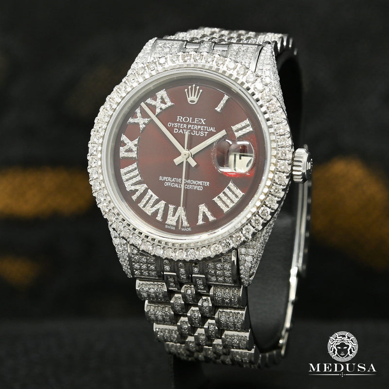 Montre Rolex | Homme Datejust 36mm - Red Wine Iced Out Stainless