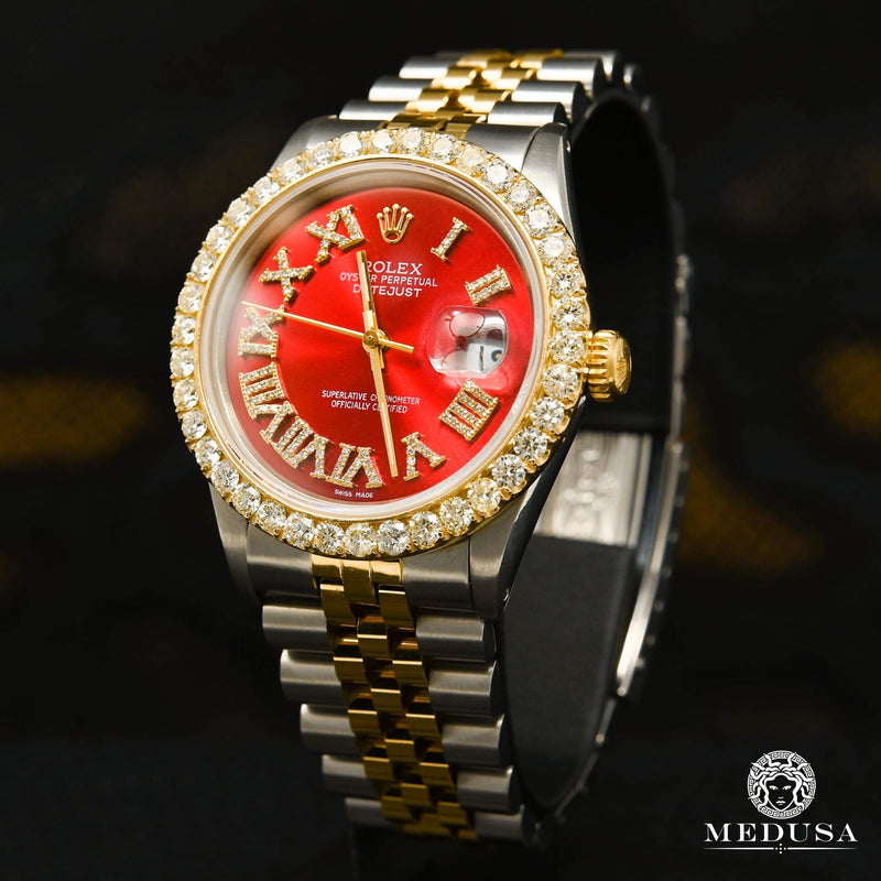 Montre Rolex | Montre Homme Rolex Datejust 36mm - Rouge Chiffre Romain Or 2 Tons