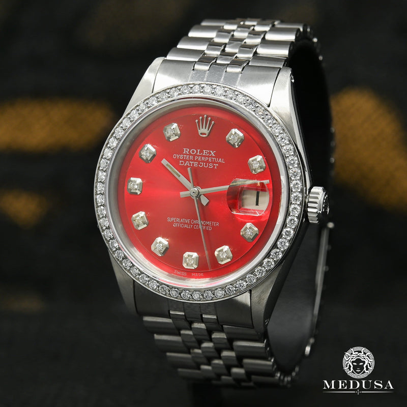 Rolex watch | Rolex Datejust 36mm Men&#39;s Watch - Red Classic Iced Stainless