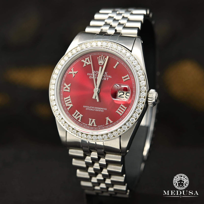Rolex watch | Rolex Datejust 36mm Men&#39;s Watch - Red Classic Roman Iced Stainless