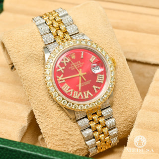 Rolex Datejust 36mm - Red Jubilee Iced  - Gold 2 Tones