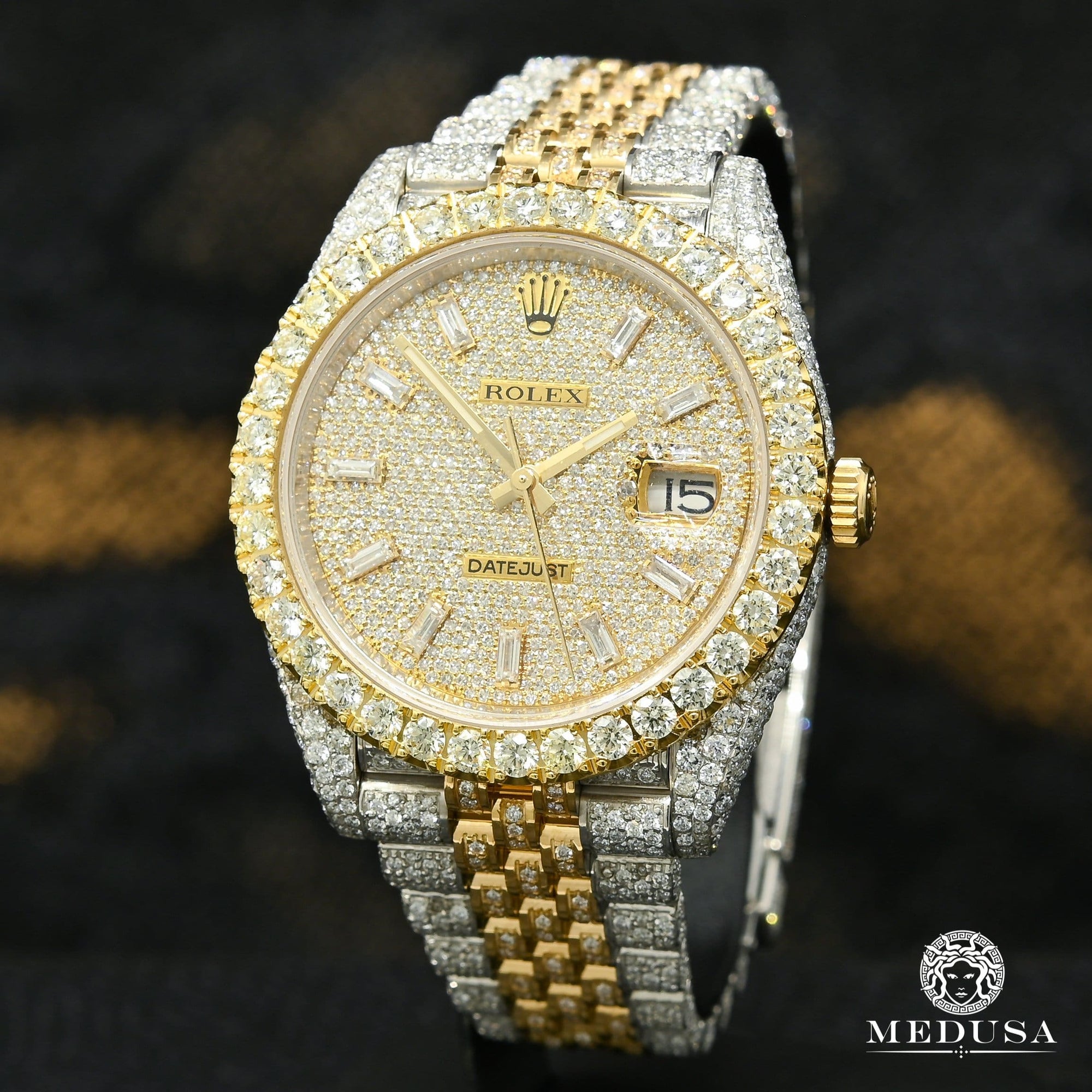 Rolex watch | Rolex Datejust Men's Watch 41mm - 2 Tones Full Honeycomb Baguette Gold 2 Tones