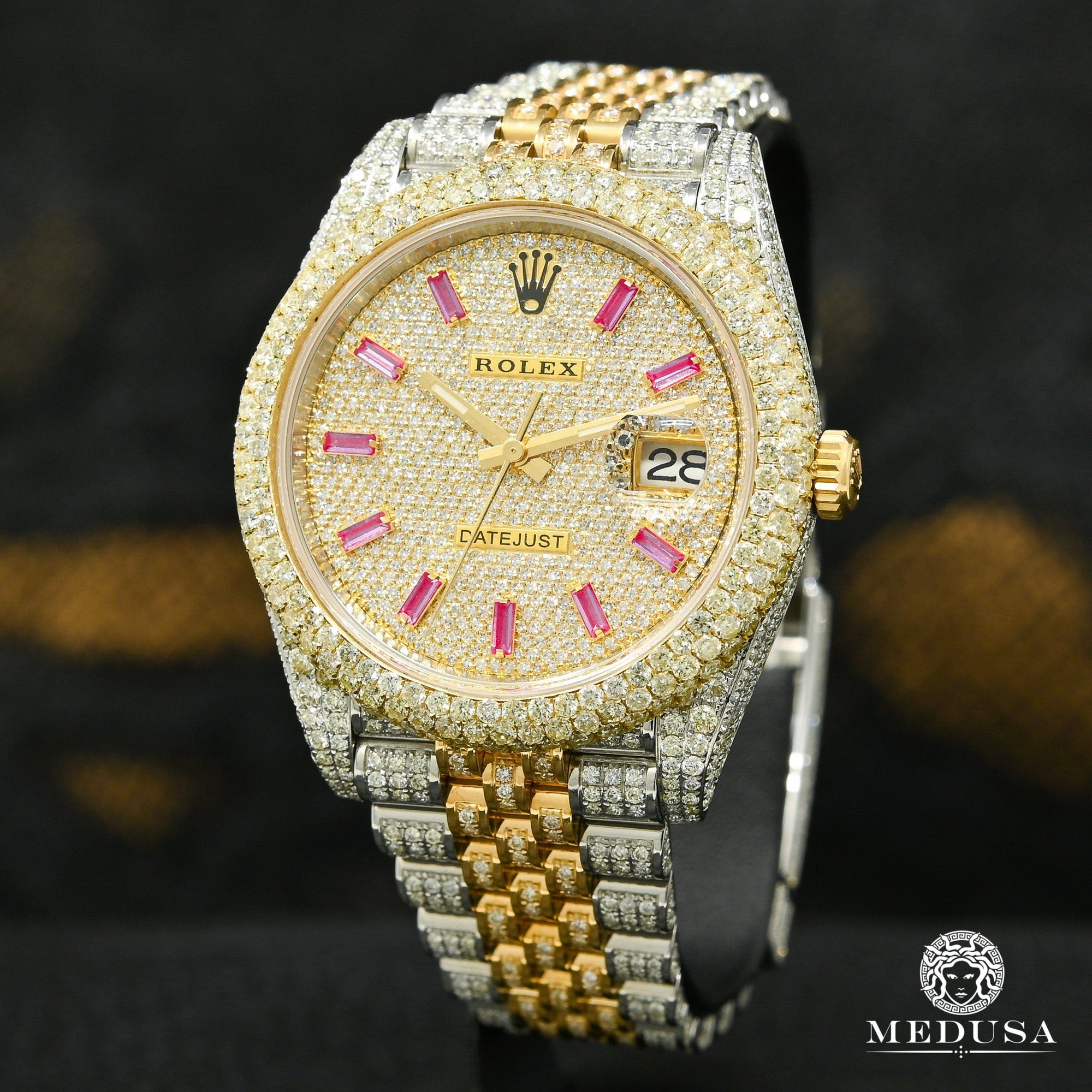 Rolex watch | Rolex Datejust Men's Watch 41mm - 2 Tones Full Honeycomb Ruby Baguette Gold 2 Tones