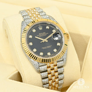 Rolex Datejust 41mm - Black Jubilee Fluted Iced - Or 2 Tons