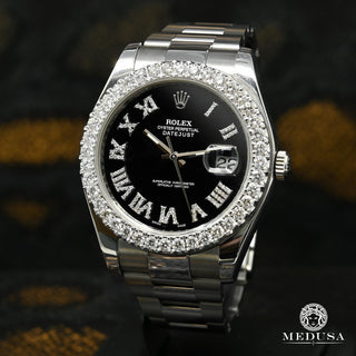 Rolex Datejust 41mm - Black Roman Iced  - Stainless