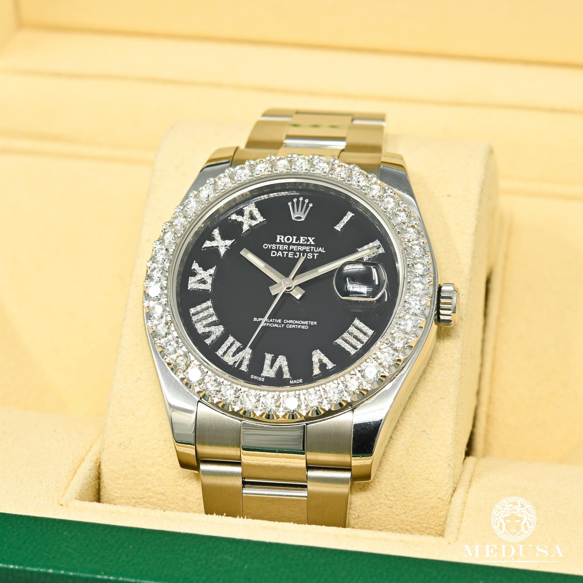Montre Rolex | Montre Homme Rolex Datejust 41mm - Black Romain Iced Stainless
