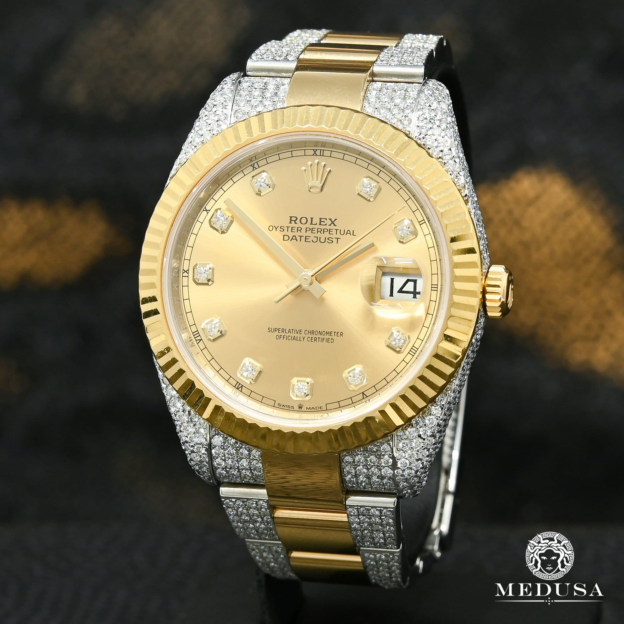 Rolex watch | Rolex Datejust Men's Watch 41mm - Champagne Fluted Iced Gold 2 Tones