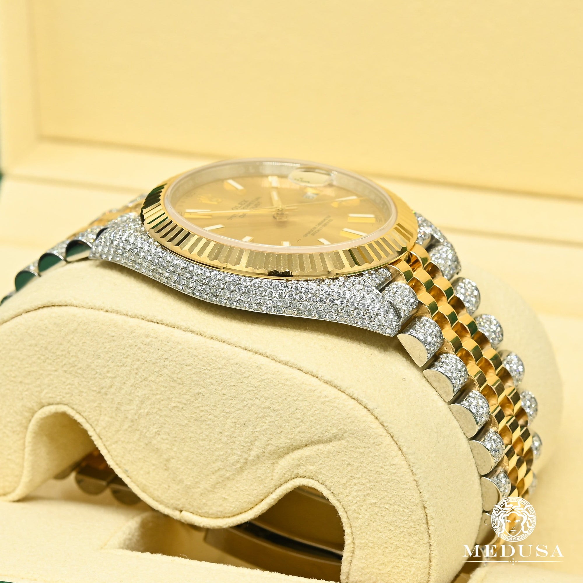 Montre Rolex | Montre Homme Rolex Datejust 41mm - Champagne Jubilee Fluted Iced Or 2 Tons
