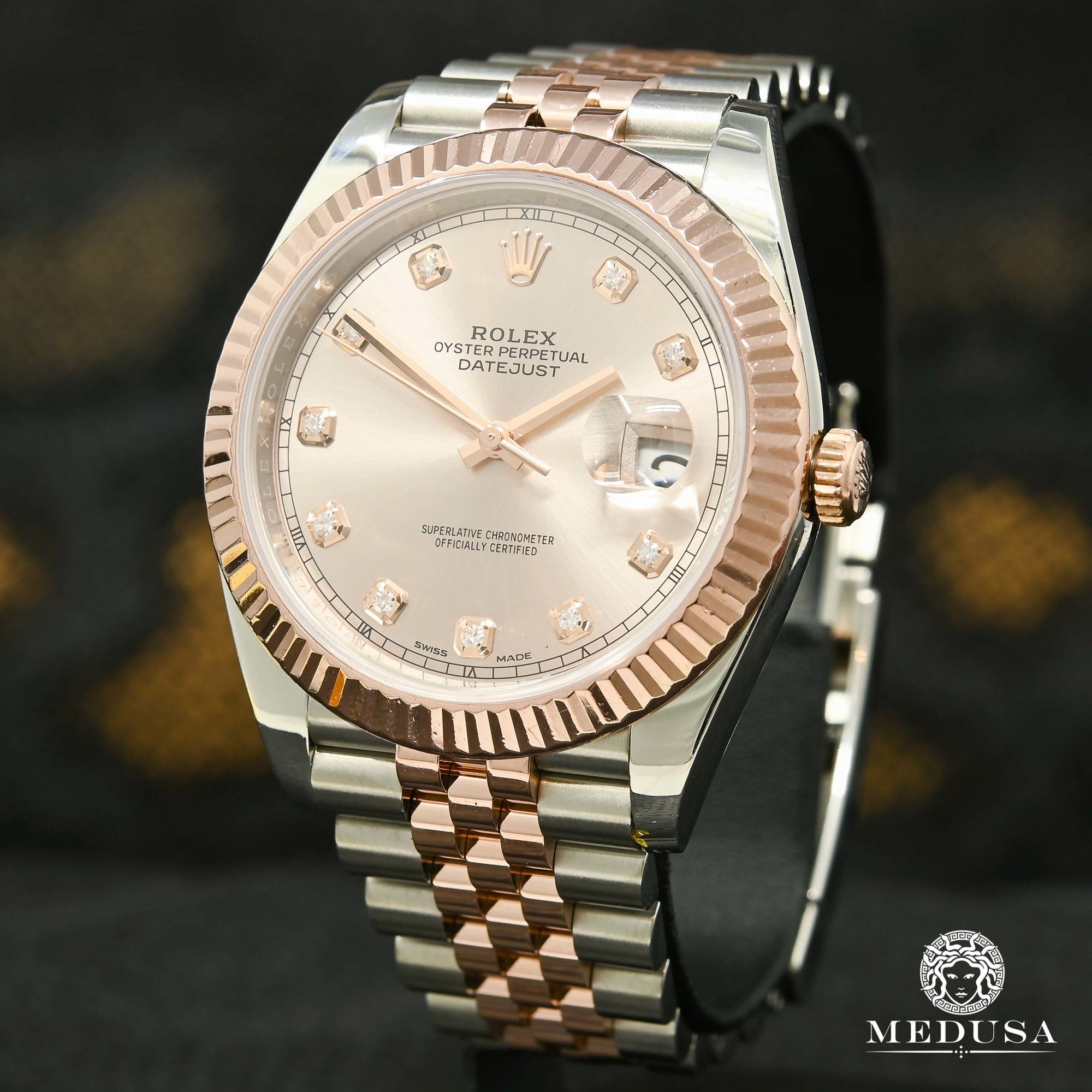 Rolex watch | Men's Rolex Datejust Watch 41mm - Everose Sundust Factory Diamond Rose Gold 2 Tones