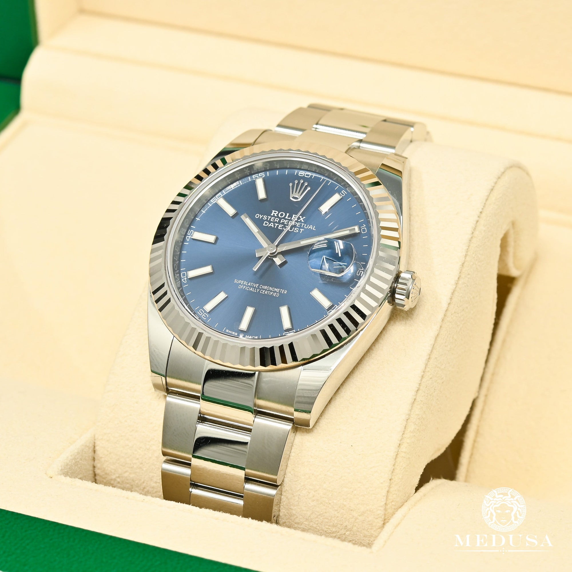 Montre Rolex | Montre Homme Rolex Datejust 41mm - Fluted Blue Stick Or Blanc