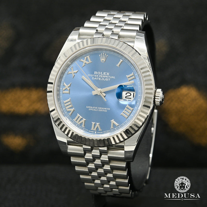 Montre Rolex | Montre Homme Rolex Datejust 41mm - Fluted Jubilee Blue Roman Or Blanc
