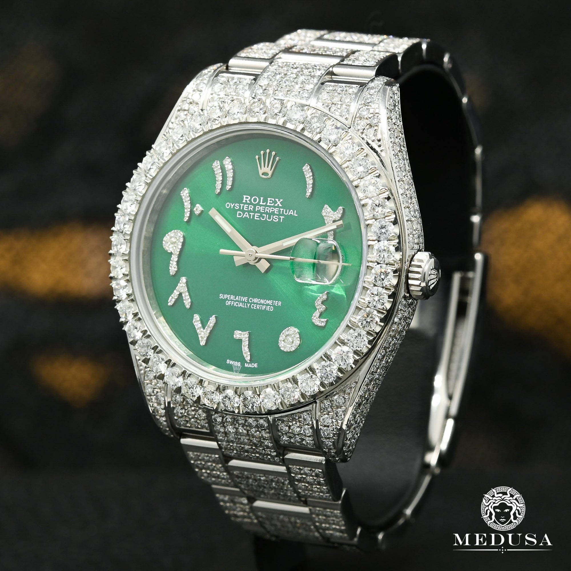 Montre Rolex | Montre Homme Rolex Datejust 41mm - Green Arabic Full Iced Stainless