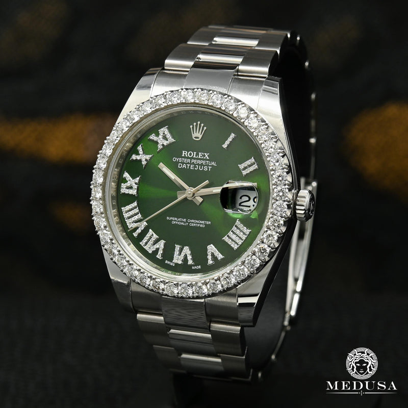 Rolex watch | Rolex Datejust 41mm Men&#39;s Watch - Green Romain Iced Stainless