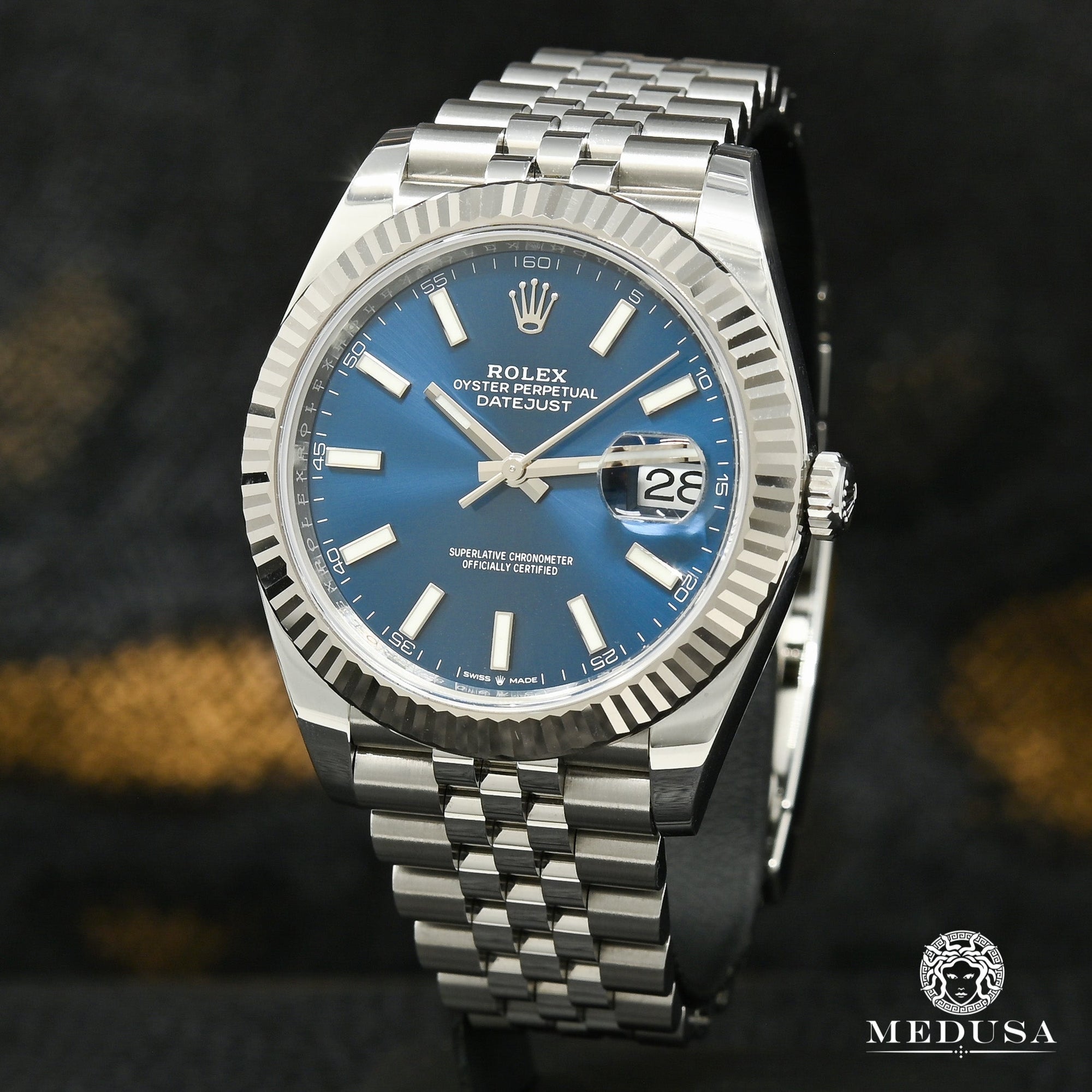 Montre Rolex | Homme Datejust 41mm - Jubilee Fluted Blue Stick Or Blanc