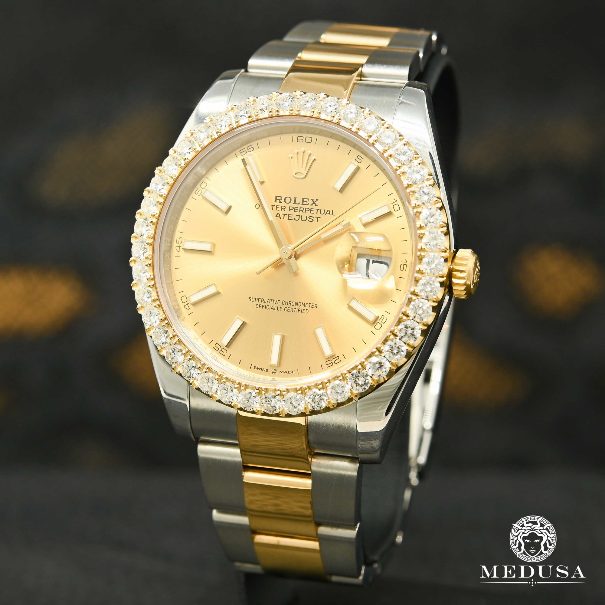 Rolex watch | Rolex Datejust Men's Watch 41mm - Oyster Champagne Iced Gold 2 Tones
