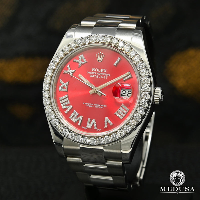 Montre Rolex | Montre Homme Rolex Datejust 41mm - Red Romain Iced Stainless