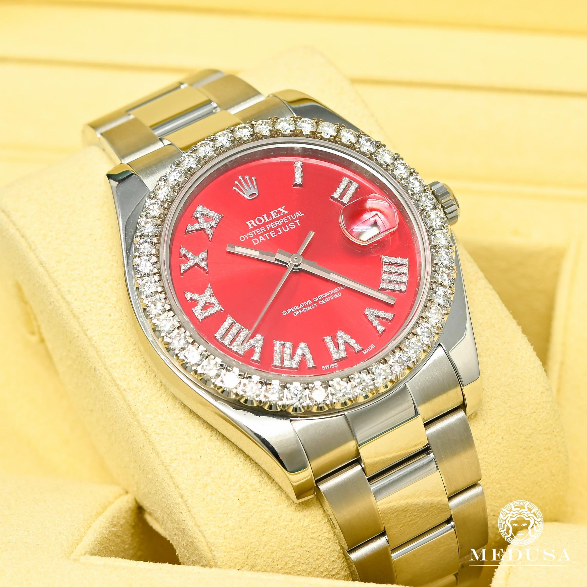 Montre Rolex | Montre Homme Rolex Datejust 41mm - Red Romain Iced Stainless