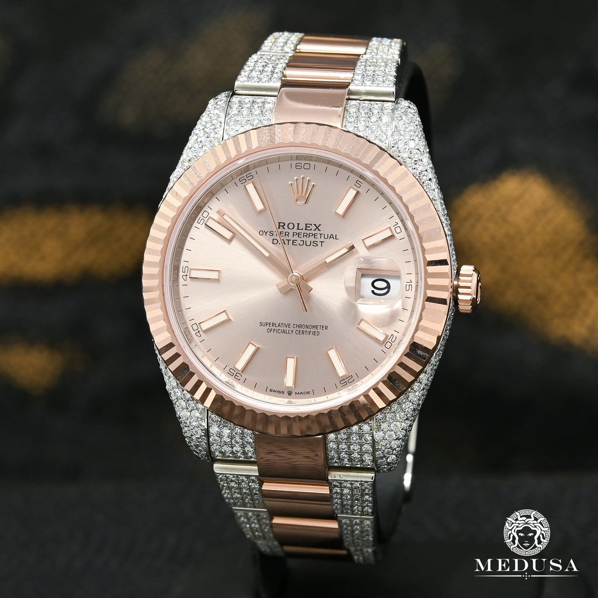 Rolex watch | Rolex Datejust Men's Watch 41mm - Sundust Fluted Everose Iced Rose Gold 2 Tones