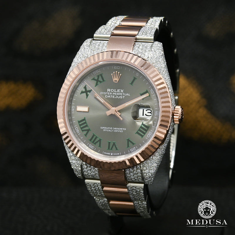 Montre Rolex | Homme Datejust 41mm - Wimbledon Fluted Everose Iced Or Rose 2 Tons