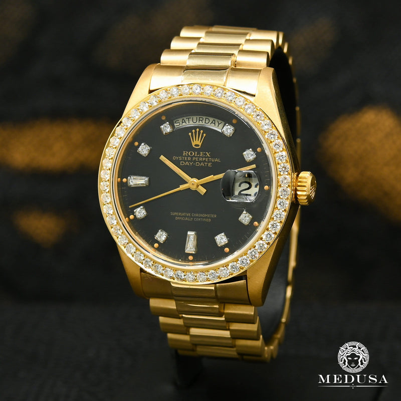 Reloj Rolex | Rolex President Day-Date 36mm - Reloj para hombre de bisel pequeño negro baguette | Joyas