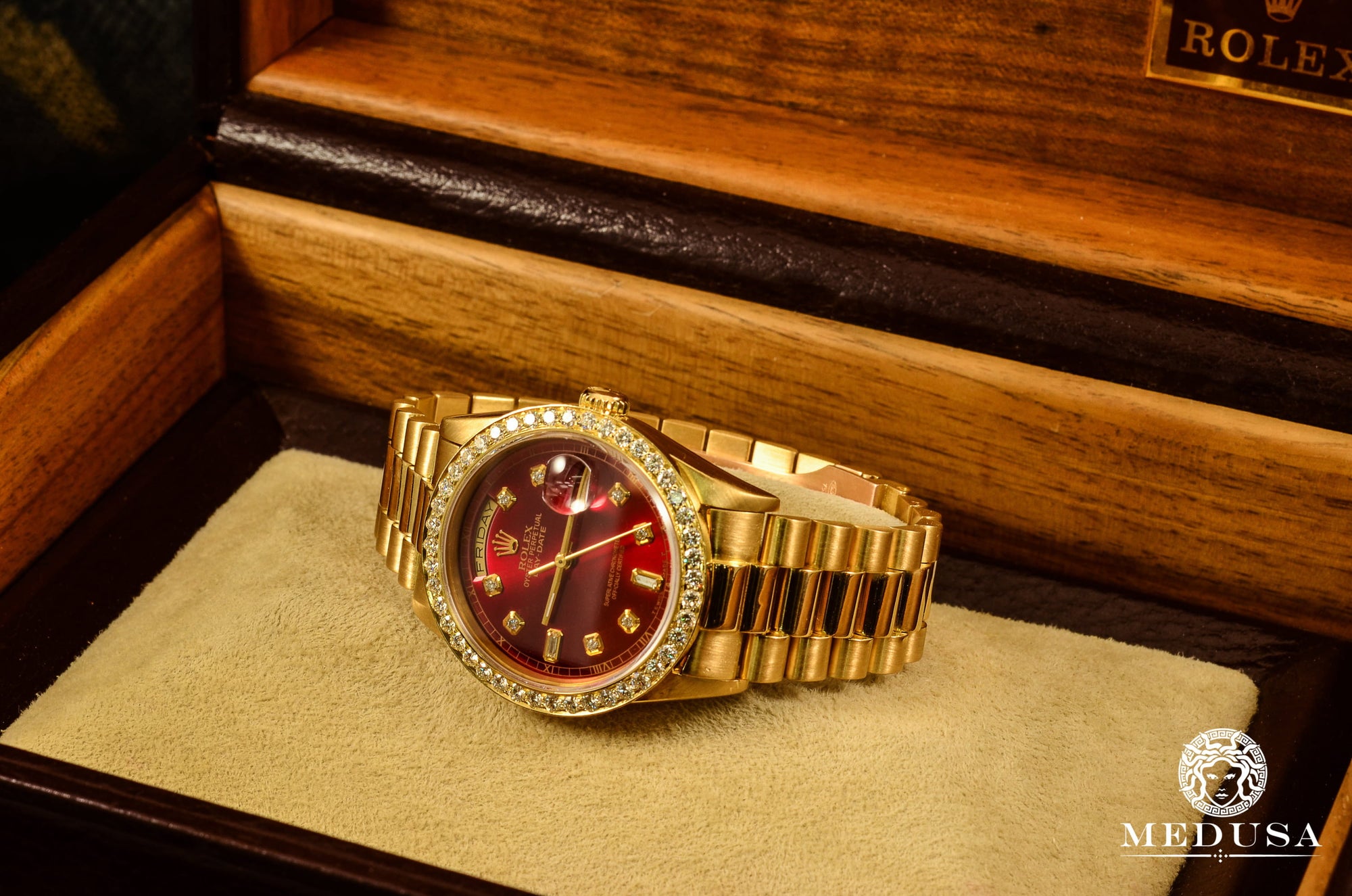 Montre Rolex | Montre Homme Rolex President Day-Date 36mm - Baguette Rouge Baguette / Or Jaune