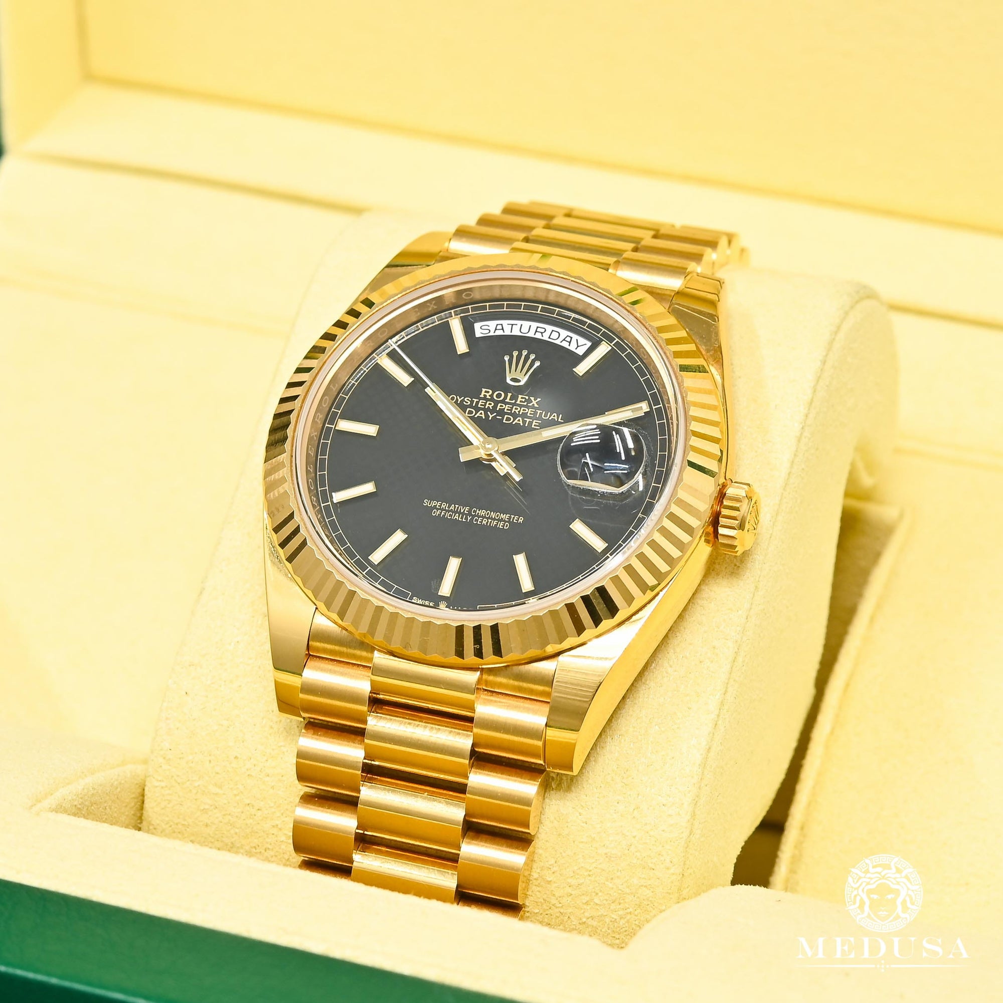 Montre Rolex | Montre Homme Rolex President Day-Date 40mm - Black Diagonal Or Jaune