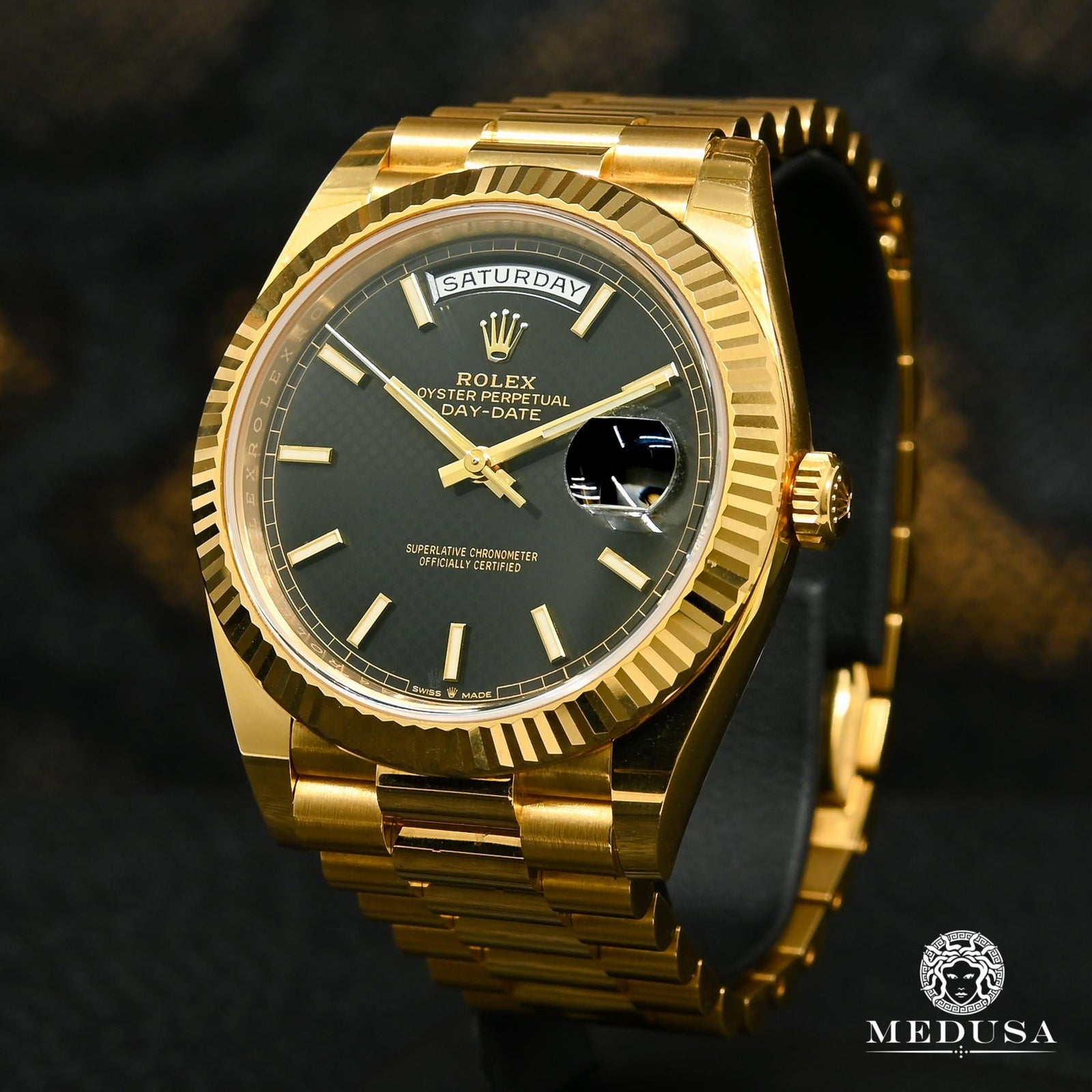 Montre Rolex | Montre Homme Rolex President Day-Date 40mm - Black Diagonal Or Jaune