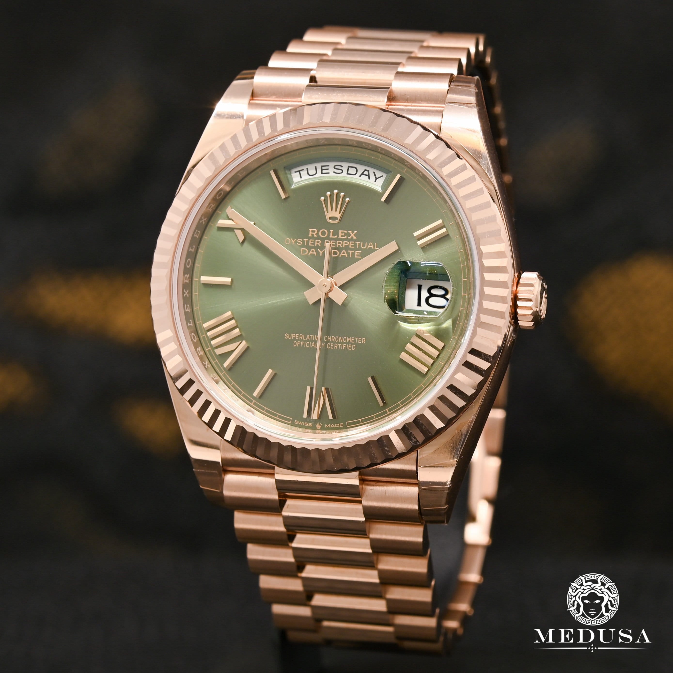 Rolex day date 40 rose gold olive Clearance