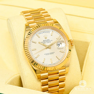 Rolex President Day-Date 40mm - White Diagonal - Or Jaune