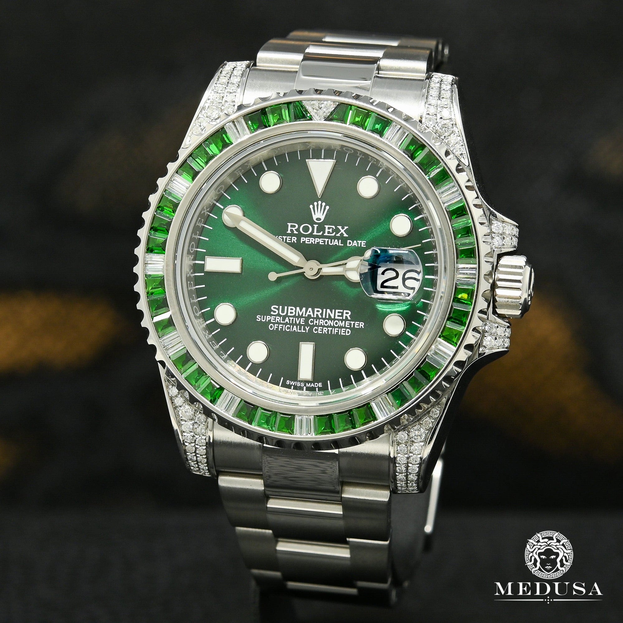 Rolex watch | Rolex Submariner 40mm Men's Watch - Green Diamond & Emerald Stainless