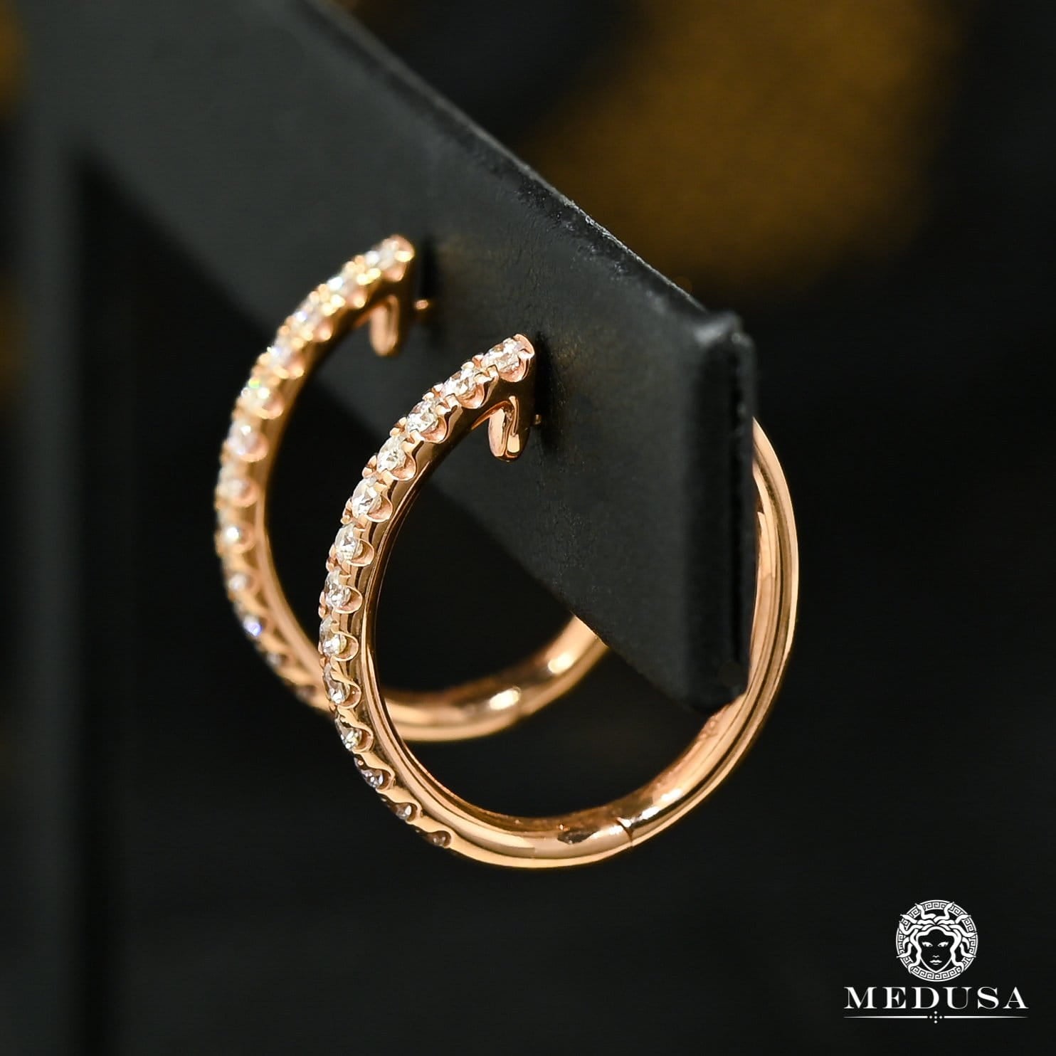 Anneaux Diamants en Or 18K | Boucles d’Oreilles Round D1 - Diamant Or Rose / 14mm