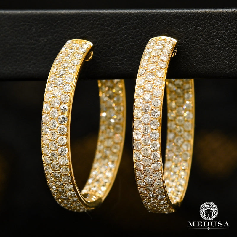 18K Gold Diamond Hoops | Round D9 Earrings - Yellow Gold Diamond / 35mm
