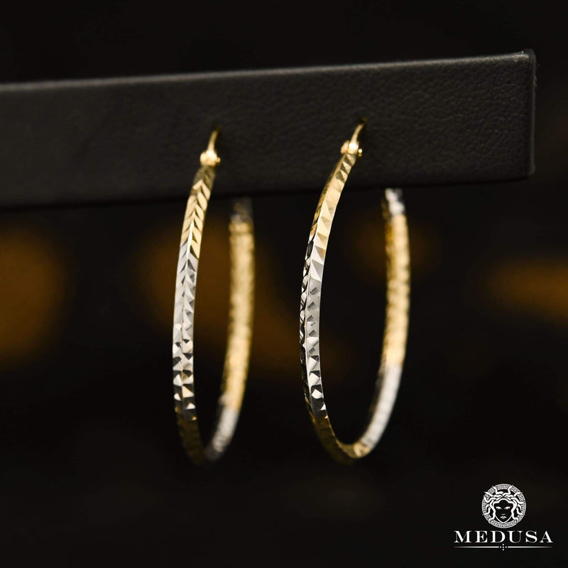 10K Gold Rings | Round Earrings F17 Gold 2 Tones / 34mm